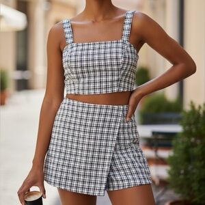 ABERCROMBIE & FITCH | Navy Blue Plaid Tweed Skort M & Crop L Matching Set NEW